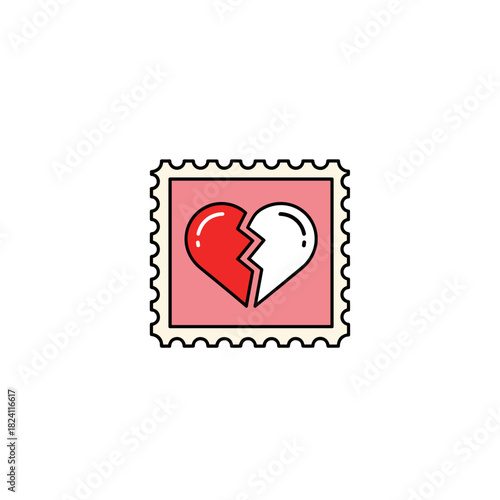 Broken heart postage stamp, symbol of heartbreak and love in communication