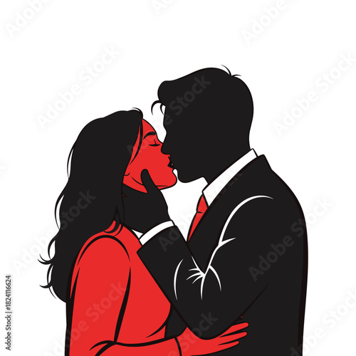 Couple kissing in close embrace, love and romance for valentine greeting