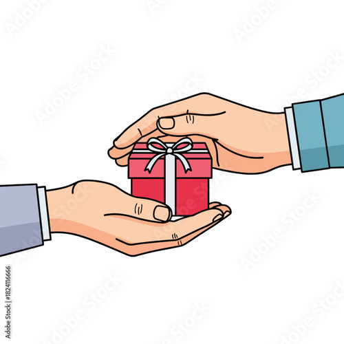 Hands giving a gift, exchange and celebration in social interaction