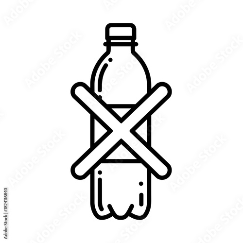 Plastic bottle prohibition symbol, environmental protection and waste reduction concept