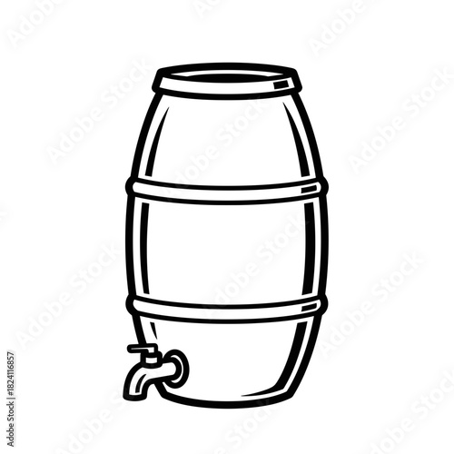 Wooden Barrel with Tap, beverage storage and brewing equipment in food industry