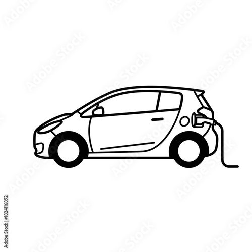 Electric car charging with cable, sustainable transportation and renewable energy in automotive industry