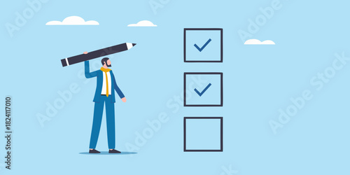 Man with pencil completing a checklist