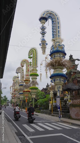 Colorful Penjor Decorations in Sading District, Bali