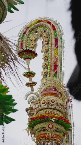 Colorful Penjor Decorations in Sading District, Bali