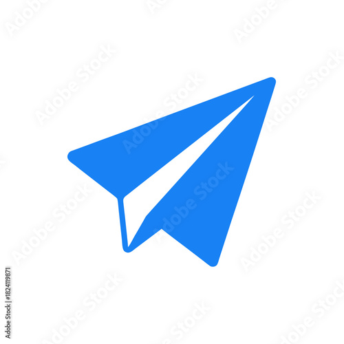 Simple paper airplane in blue color alone on transparent background