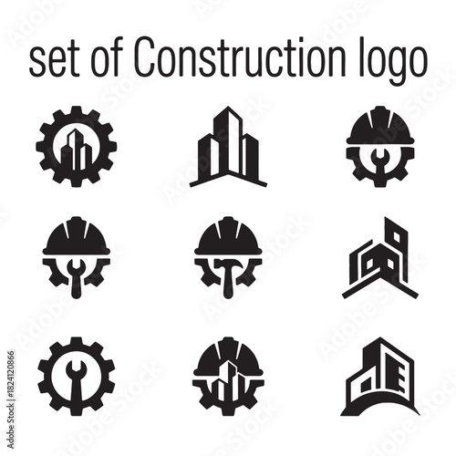 Modern Construction Logo Set, an Industrial Vector Design collection of Building and Engineering Icons for professional branding applications.