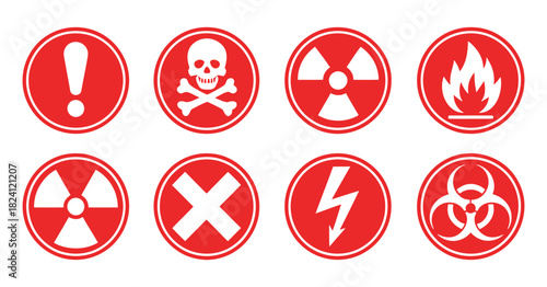 Warning signs collection in red
