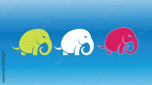Three colorful cartoon elephants standing in a row