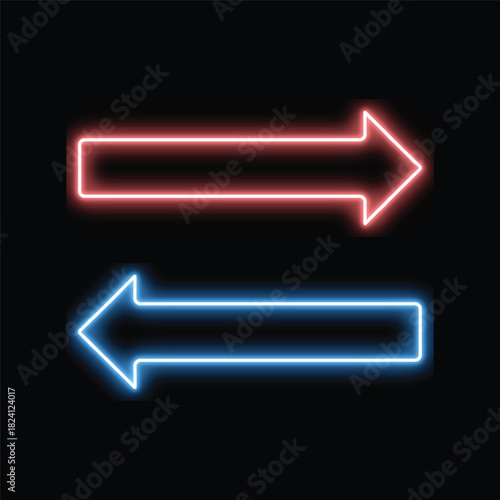Neon Right and Left Arrow Signs - Glowing Red Blue Directional Navigation Symbols Vector
