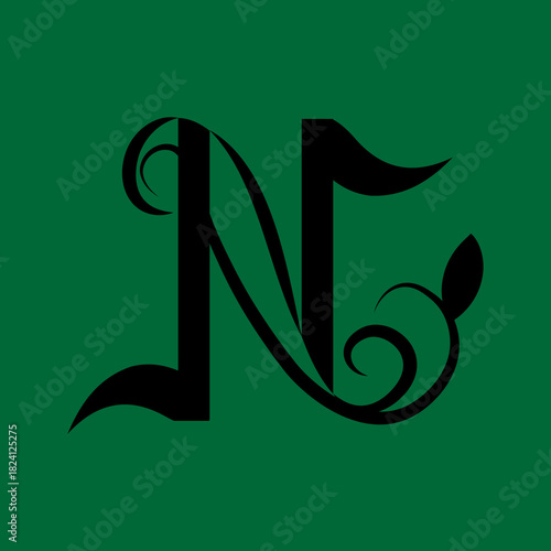 letter n logo design with floral
