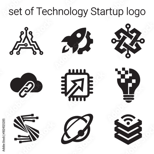 Modern Vector Technology Startup Logos and Digital Icons Collection for Business Innovation and Software Development, a versatile asset.