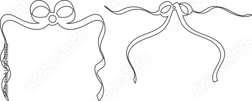 Elegant decorative bow dividers line art. Simple hand-drawn bow dividers with flowing ribbon lines, ideal for invitations, cards, scrapbooking, and decorative graphic design accents.

