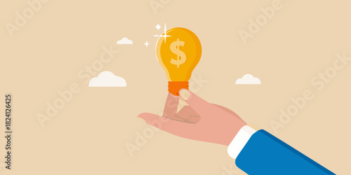 Hand holding a lightbulb with a dollar sign symbolizing financial ideas