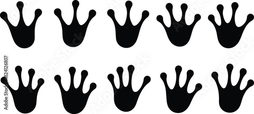 Black Silhouette Frog and Gecko Footprints Vector Set - Amphibian Paw Print and Lizard Track Icons for Nature Design