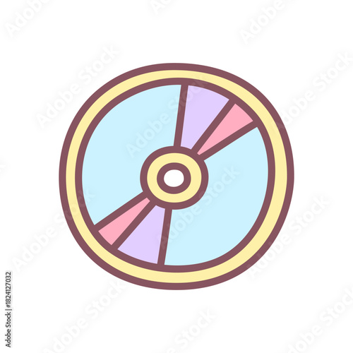 Cute CD disc icon. Doodle illustration of compact disc in pastel shades. Kawaii sticker. Vector 10 EPS.
