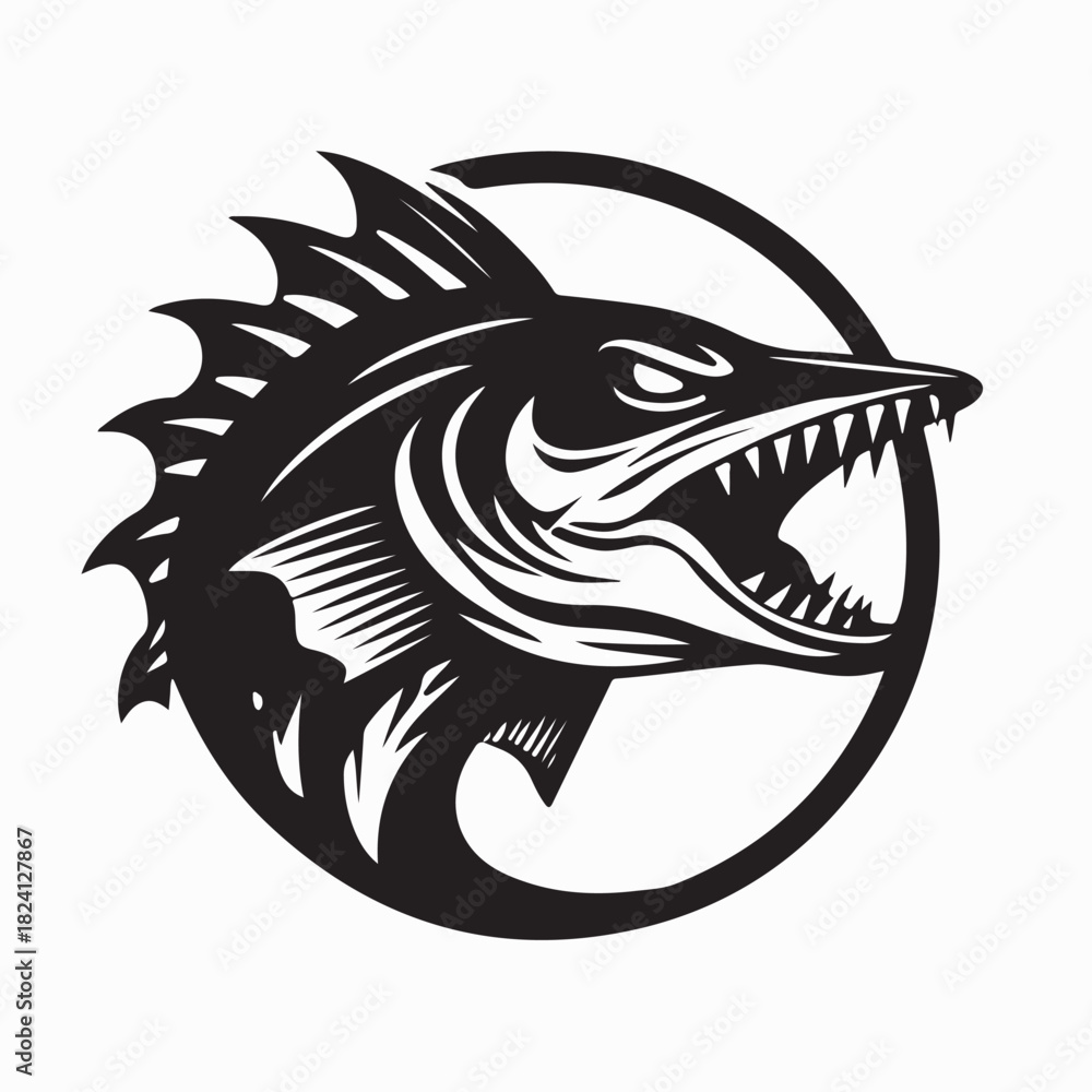 Fototapeta premium Scary Barracuda With Sharp Teeth Vector Illustration on white background
