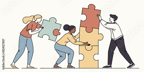 Teamwork makes the dream work as colleagues assemble puzzle pieces, symbolizing collaboration, problem-solving, and achieving goals together in unity