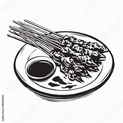 Chicken Satay Skewers with Spicy Peanut Sauce image vector