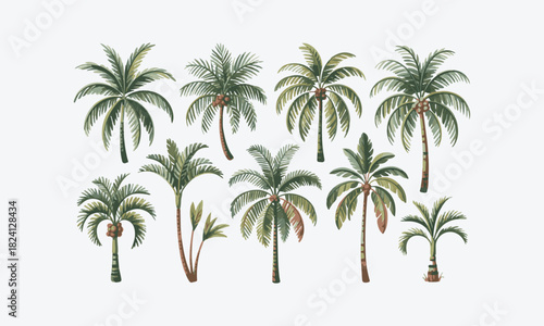 Vector illustration of tropical palm trees on white background