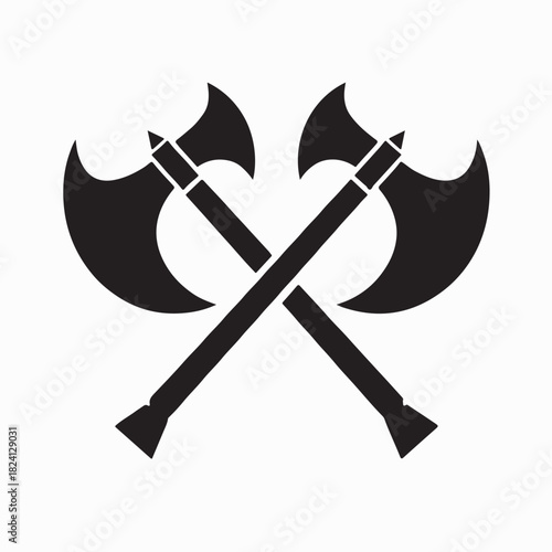 Crossed Ancient Battle Axes Design Logo vector on White Background