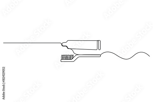 Continuous one line drawing of toothbrush and paste icon outline illustration
