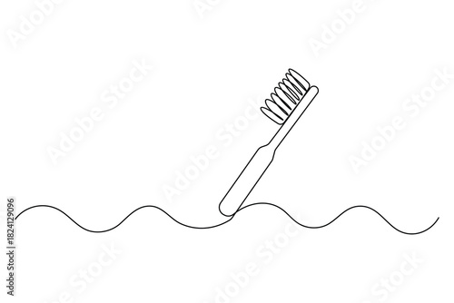 Continuous one line drawing of toothbrush and paste icon outline illustration
