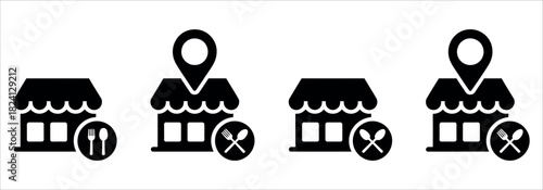 Find trendy local restaurants and cafes near you with this set of shop icons and map markers for restaurant deals and dining locations.