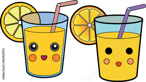 juice glass cartoon, lemonade drink vector, summer beverage clipart, refreshing drink artwork, fruit juice svg, cool drink design, citrus glass illustration, kawaii summer art, tasty refreshment png, 