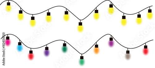 Wavy Strings of Bright Yellow and Assorted Colorful Holiday Lights