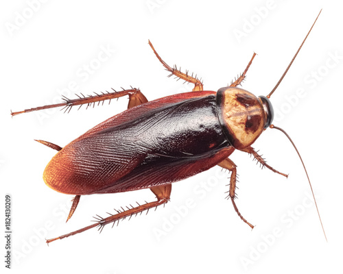 American red cockroach insect on a white background