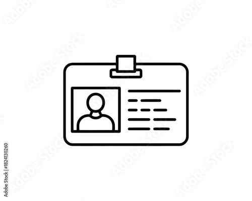Illustration of a black and white id badge with a person icon and text lines shown clearly here