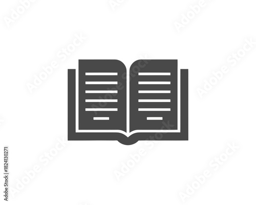 Illustration of an open book with horizontal lines representing text on both pages in dark gray color