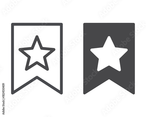 Two bookmarks with star symbols one outlined and one solid filled in dark gray on a white background