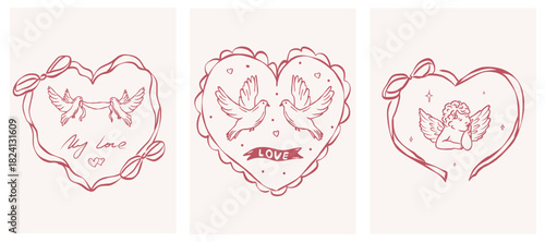 Doodle heart-shaped frames for Valentine's day