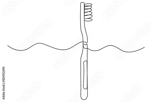 Continuous one line drawing of toothbrush and paste icon outline illustration

