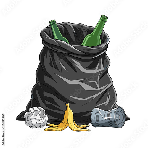 garbage, trash, waste material, household waste, rubbish disposal, waste management, litter, discarded items, landfill waste, recycling contrast, environmental concern, waste bin contents, unwanted de