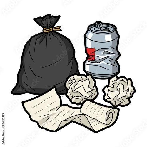 garbage, trash, waste material, household waste, rubbish disposal, waste management, litter, discarded items, landfill waste, recycling contrast, environmental concern, waste bin contents, unwanted de