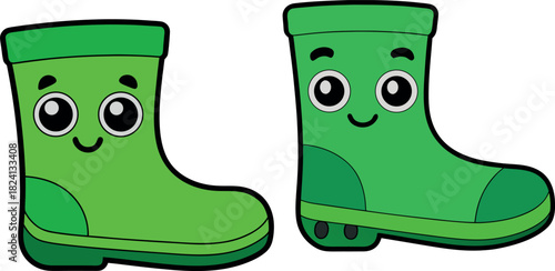 rain boots cartoon, gardening shoes vector, cute green boots clipart, garden footwear illustration, outdoor rain gear art, nature walk svg, waterproof shoe design, rubber boots artwork, children boots