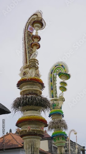 Colorful Penjor Decorations in Sading District, Bali