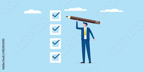 Businessman completing a checklist with a pencil