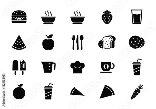 Collection of food and drink icon set isolated on
