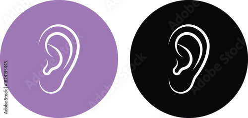Hearing ear icon set collection group in black flat line style, auditory sense symbol illustration pack of sound listening signs, outline ear graphic bundle for sensory perception elements