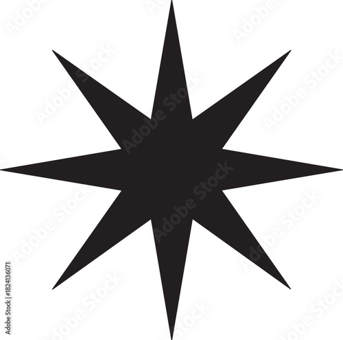 Black eight pointed starburst shape on white background