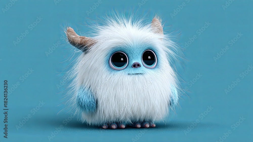 Fototapeta premium Adorable cartoon Yeti exploring a snowy mountain landscape 