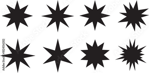 Group of eight black starburst shapes on white symbol