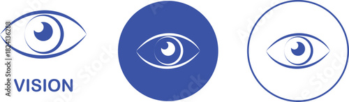 Vision eye icon set collection group in black flat line style, eyesight seeing symbol illustration pack of optic view gaze signs, eye graphic bundle for visual perception elements and sensory design