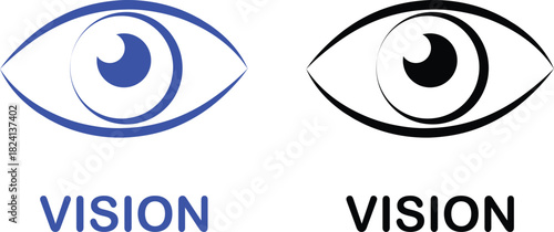 Vision eye icon set collection group in black flat line style, eyesight seeing symbol illustration pack of optic view gaze signs, eye graphic bundle for visual perception elements and sensory design