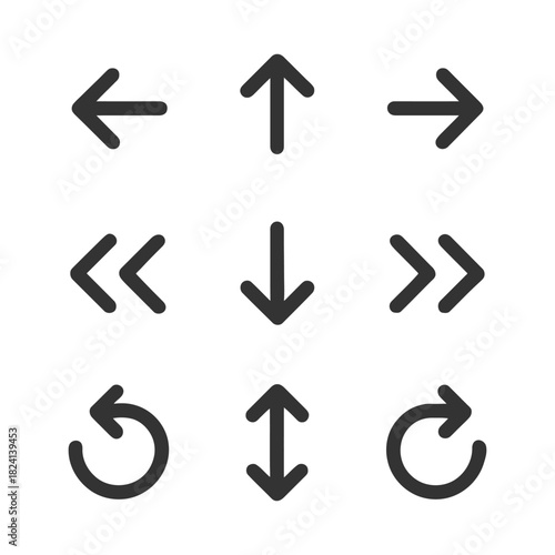 Arrows in various directions: set of directional icons including rotational and movement arrows.