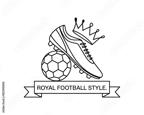 Royal football style illustration featuring a cleat soccer ball and crown